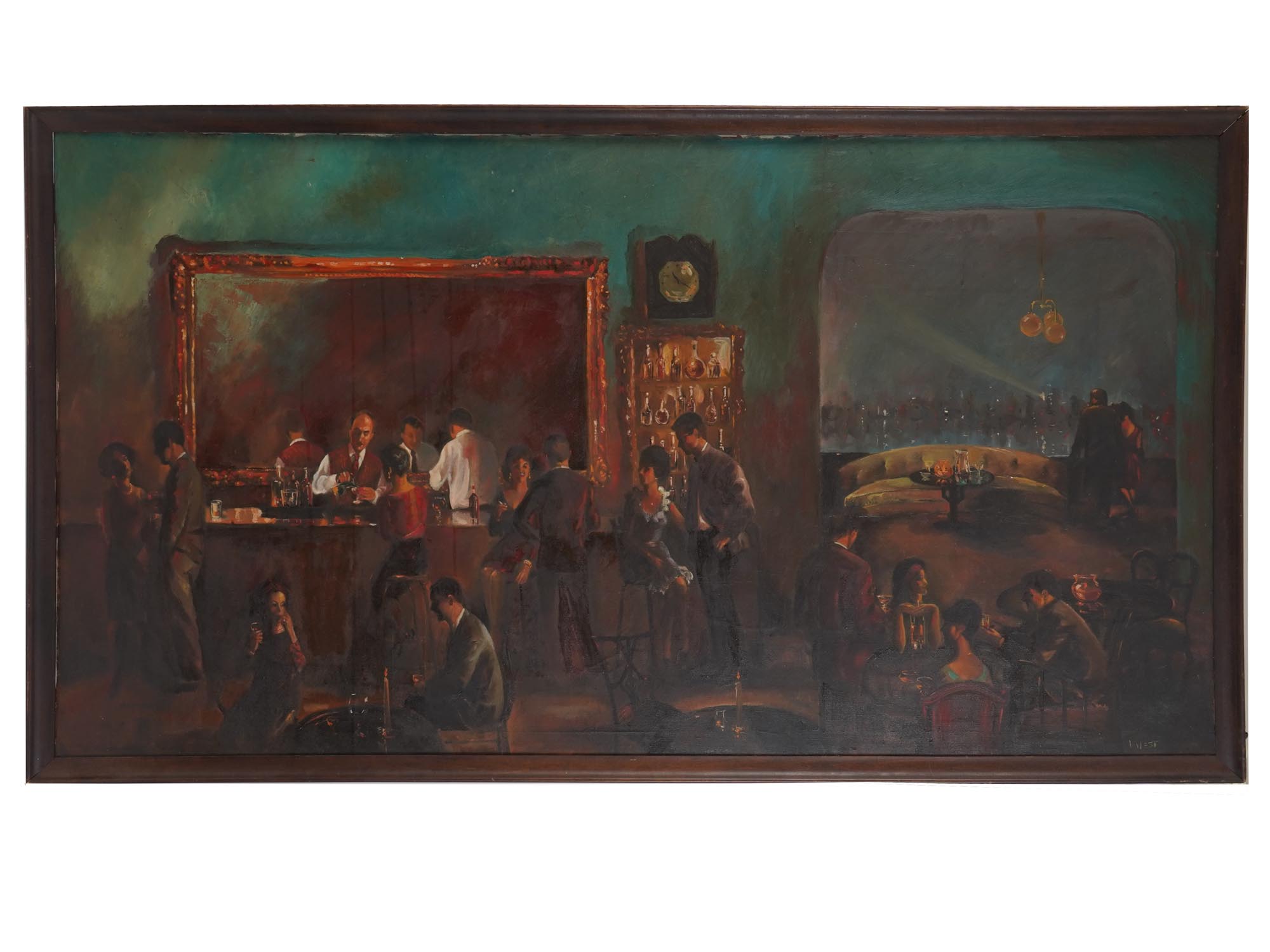 MID CENT PAINTING SKYCRAPER BAR SCENE SIGNED WEST PIC-0